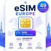 eSIM Europe - 3GB High-Speed, Then Unlimited Data at 128kbps (valid for 30 Days)